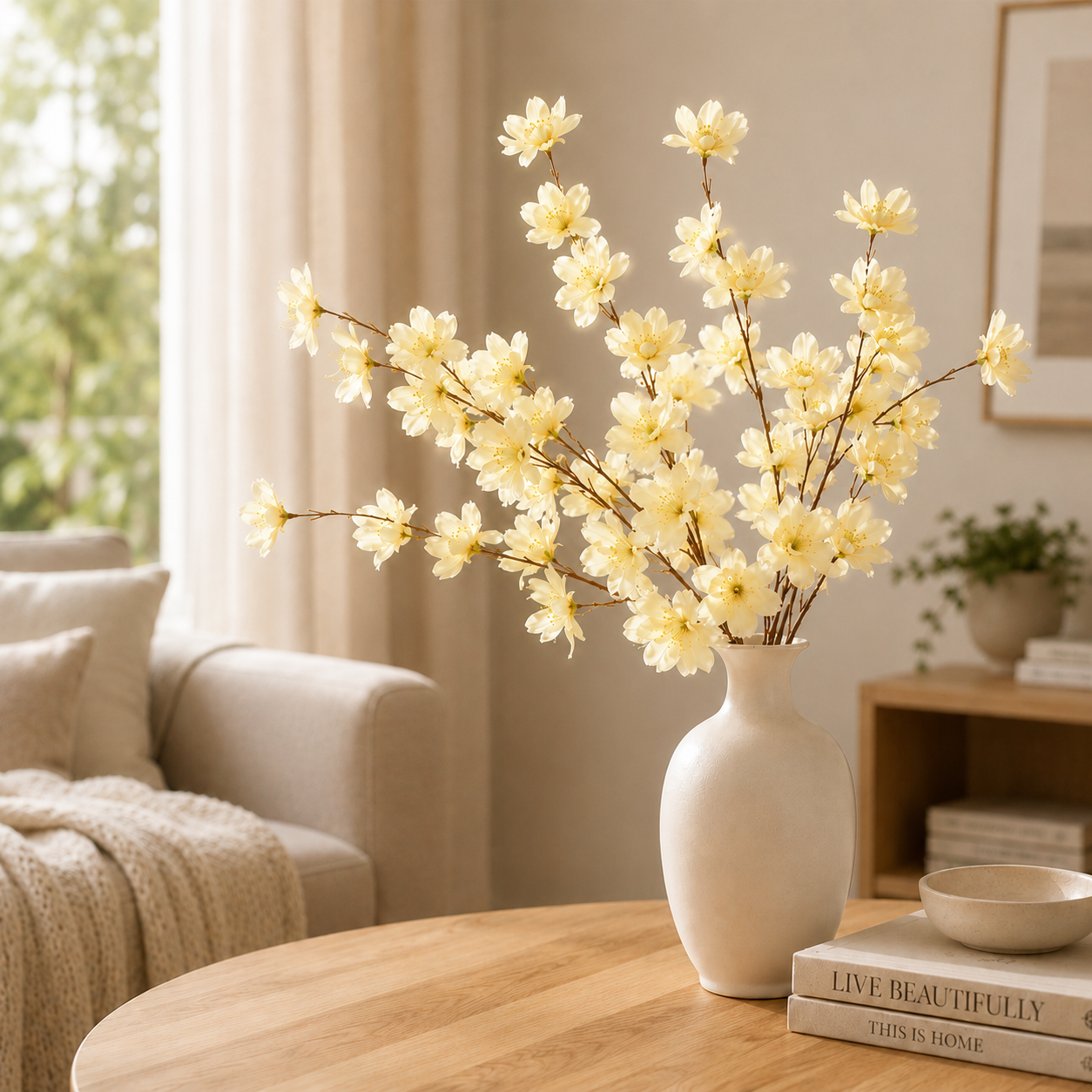 Artificial Cherry Blossom Sakura Bouquet — Faux Flower Stems