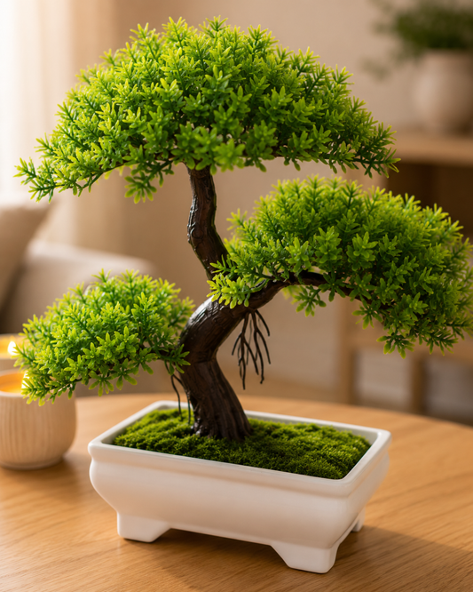 Artificial Bonsai Tree — Small Faux Potted Bonsai Plant | Fake Tree for Desk, Home & Office Decor