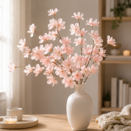 Artificial Cherry Blossom Sakura Bouquet — Faux Flower Stems for Vases | Wedding, Event & Home Decor