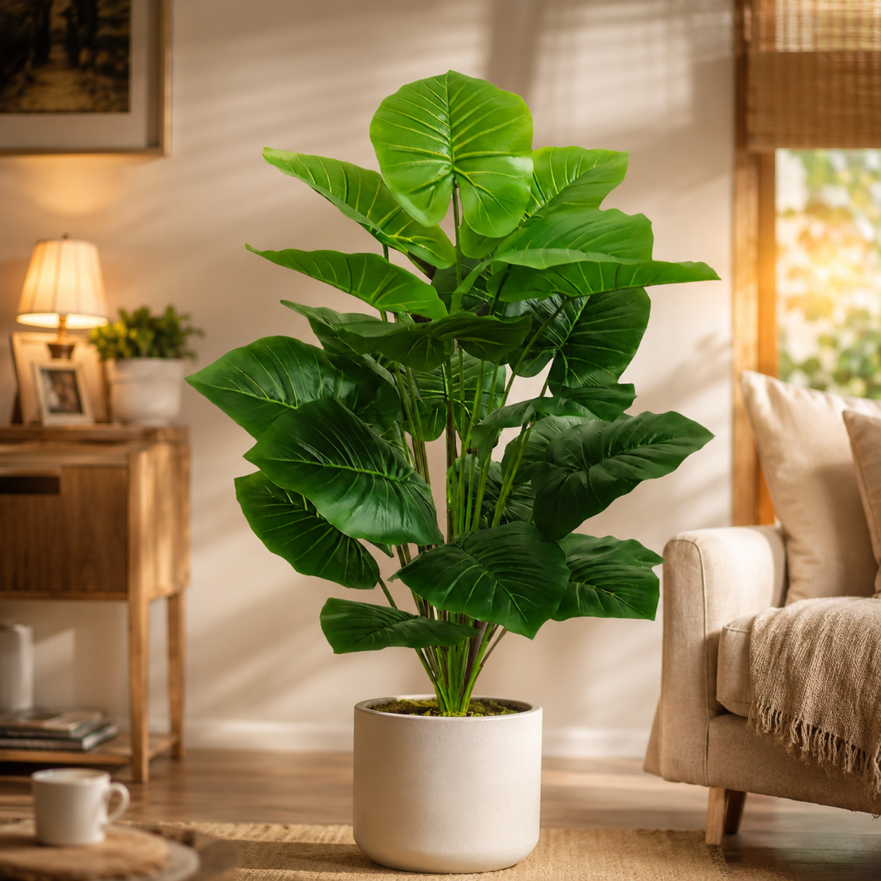 Artificial Palm Tree 100cm (39in) — Fake Tropical Floor Plant, 18 Leaves | Living Room, Bedroom & Office Decor