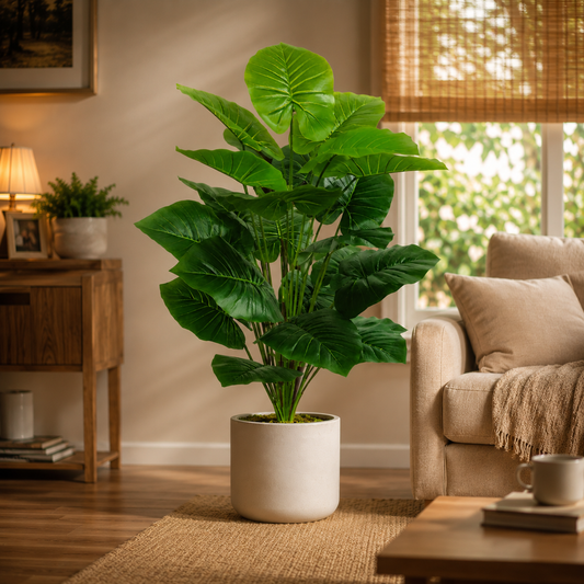 Artificial Palm Tree 100cm (39in) — Fake Tropical Floor Plant, 18 Leaves | Living Room, Bedroom & Office Decor