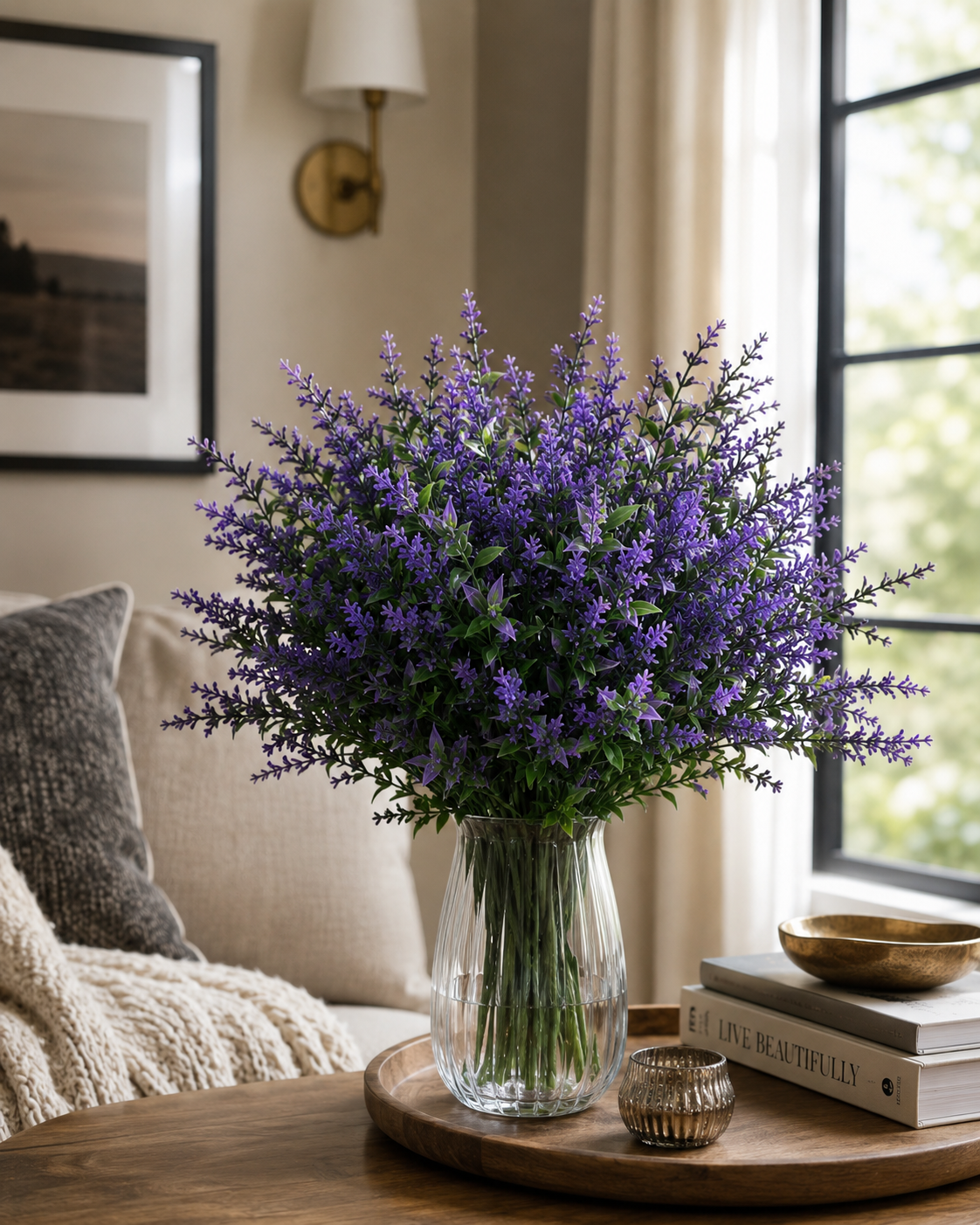 Artificial Lavender Bundles — 8 Pack Faux Lavender Stems 35cm | Fake Flowers for Indoor & Outdoor Home Decor