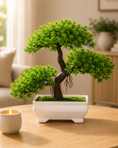 Artificial Bonsai Tree — Small Faux Potted Bonsai Plant | Fake Tree for Desk, Home & Office Decor