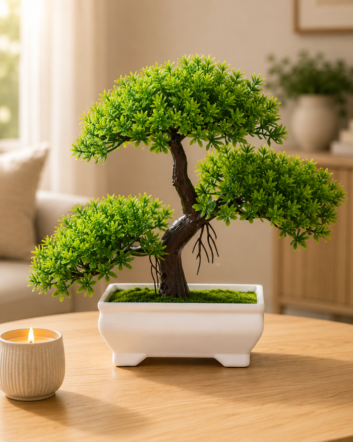 Artificial Bonsai Tree — Small Faux Potted Bonsai Plant | Fake Tree for Desk, Home & Office Decor
