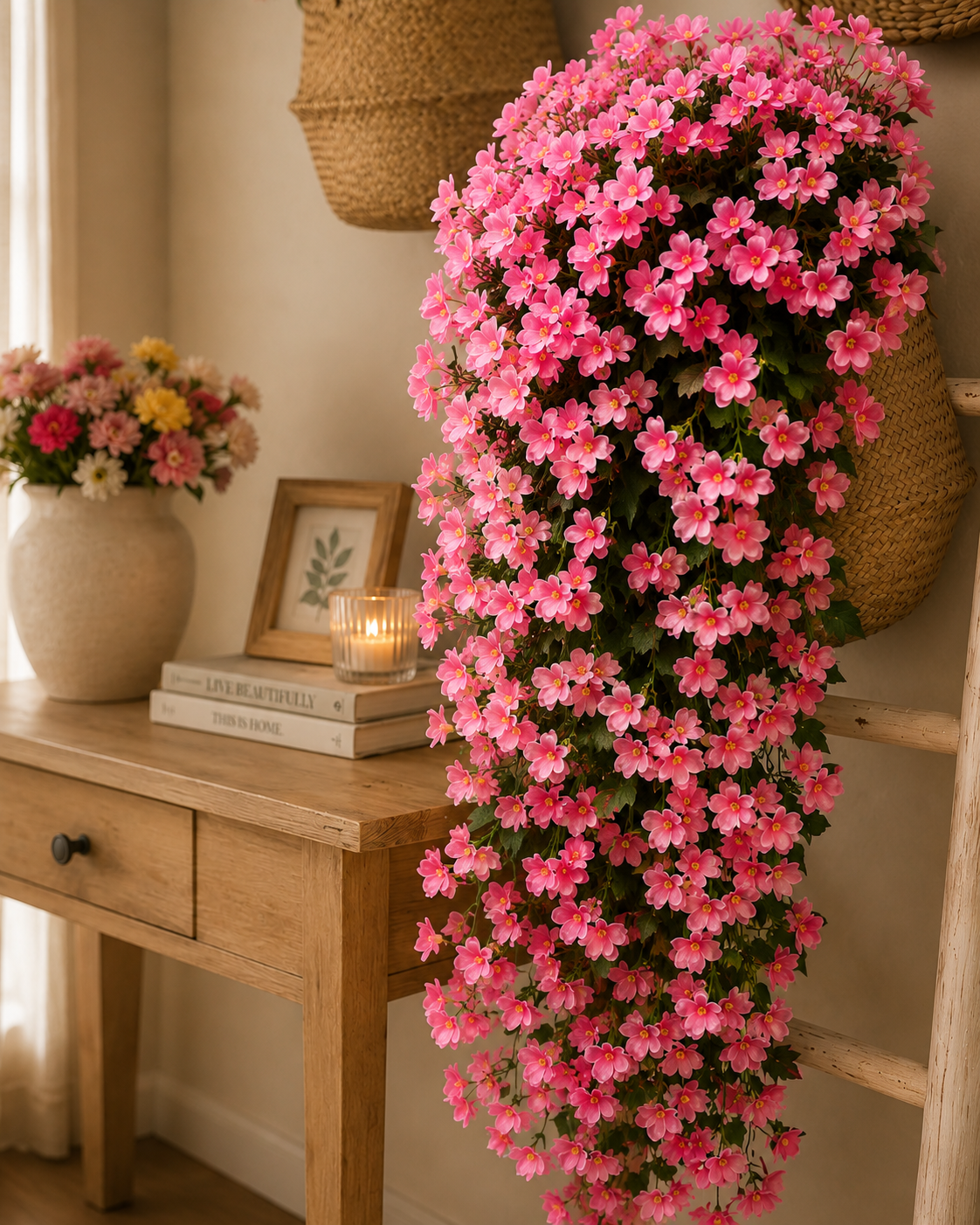 Artificial Hanging Basket Plants — Faux Outdoor Fake Flower Baskets | Garden, Patio, Balcony & Front Door Decor