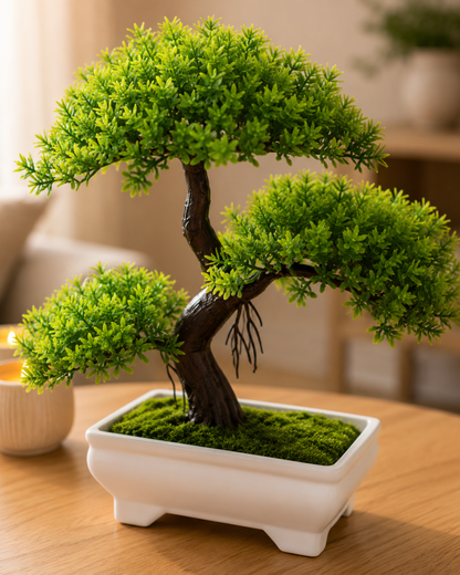 Artificial Bonsai Tree — Small Faux Potted Bonsai Plant | Fake Tree for Desk, Home & Office Decor