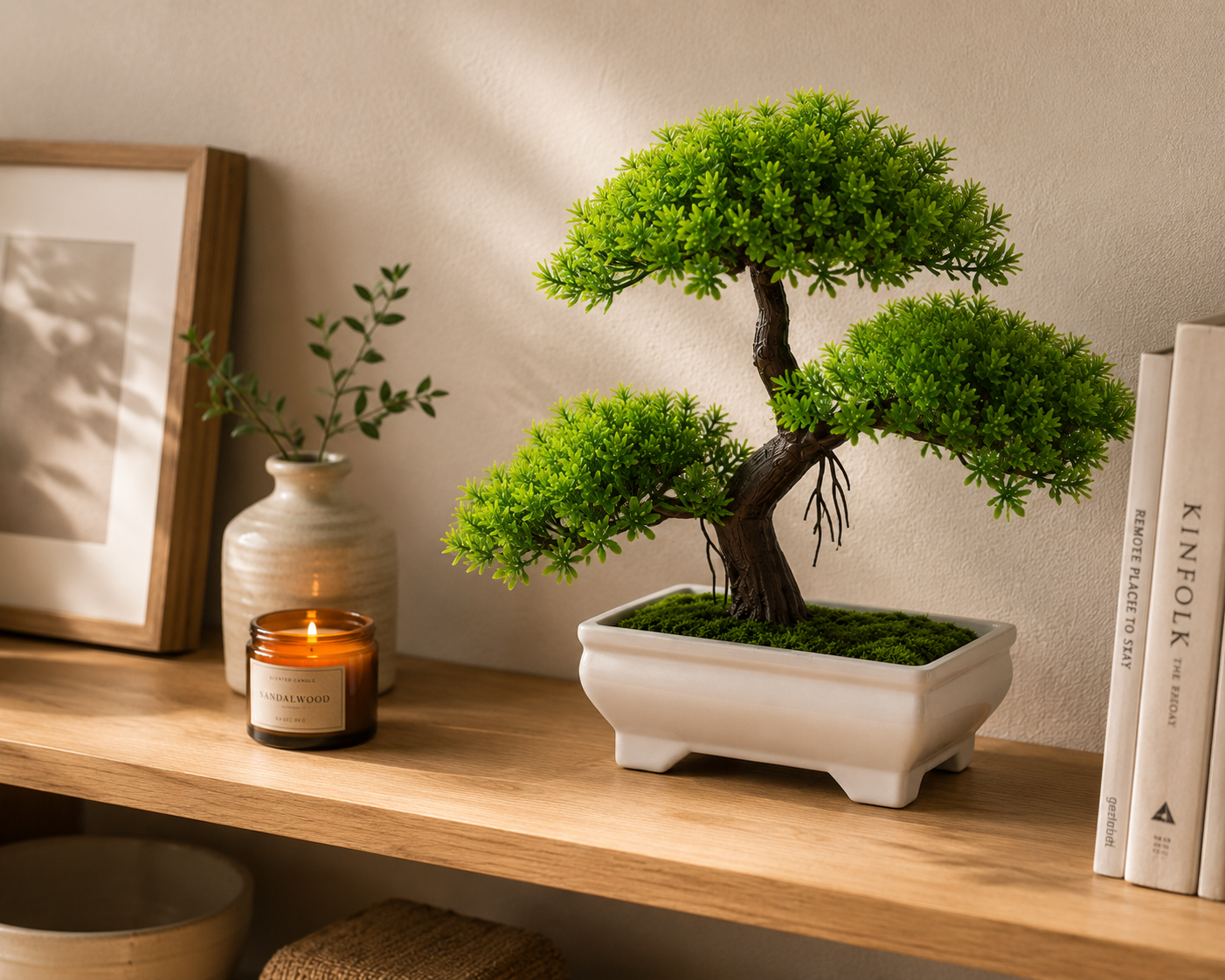 Artificial Bonsai Tree — Small Faux Potted Bonsai Plant | Fake Tree for Desk, Home & Office Decor